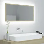 Oglindă de baie cu LED, stejar sonoma, 90x8,5x37 cm, acril GartenMobel Dekor
