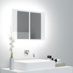 804961  Dulap baie cu oglindă LED alb lucios 60x12x45 cm acril GartenMobel Dekor