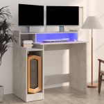 Birou cu lumini LED, gri beton, 97x90x45 cm, lemn compozit GartenMobel Dekor