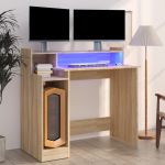 Birou cu lumini LED, stejar sonoma, 97x90x45 cm, lemn compozit GartenMobel Dekor