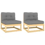 Canapele de mijloc grădină cu perne gri, 2 buc., lemn masiv pin GartenMobel Dekor
