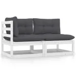 Set mobilier de grădină cu perne, 2 piese, alb, lemn masiv pin GartenMobel Dekor