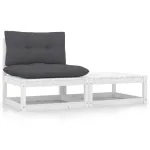 Set mobilier de grădină cu perne, 2 piese, alb, lemn masiv pin GartenMobel Dekor