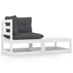 Set mobilier de grădină cu perne, 2 piese, alb, lemn masiv pin GartenMobel Dekor