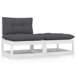 Set mobilier de grădină cu perne, 2 piese, alb, lemn masiv pin GartenMobel Dekor