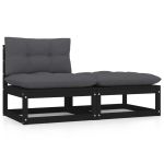 Set mobilier de grădină cu perne, 2 piese, negru, lemn de pin GartenMobel Dekor