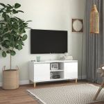Comodă TV & picioare lemn masiv alb extralucios 103,5x35x50 cm GartenMobel Dekor