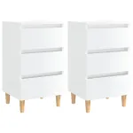 Noptiere & picioare lemn, 2 buc., alb extralucios, 40x35x69 cm GartenMobel Dekor