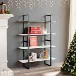 Bibliotecă cu 4 rafturi, alb, 100x30x140 cm, lemn masiv de pin GartenMobel Dekor
