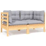 Canapea de grădină cu 2 locuri, cu perne gri, lemn masiv pin GartenMobel Dekor