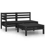 Set mobilier de grădină, 3 piese, negru, lemn masiv de pin GartenMobel Dekor