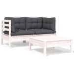 Set mobilier de grădină cu perne, 3 piese, alb, lemn masiv pin GartenMobel Dekor