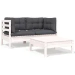 Set mobilier de grădină cu perne, 3 piese, alb, lemn masiv pin GartenMobel Dekor