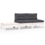 Set mobilier de grădină cu perne, 3 piese, alb, lemn masiv pin GartenMobel Dekor