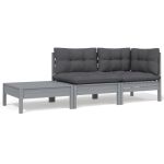 Set mobilier de grădină cu perne, 3 piese, gri, lemn masiv pin GartenMobel Dekor