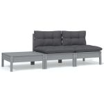 Set mobilier de grădină cu perne, 3 piese, gri, lemn masiv pin GartenMobel Dekor