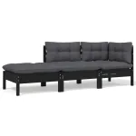 Set mobilier grădină cu perne, 3 piese, negru, lemn masiv pin GartenMobel Dekor