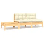 Set mobilier grădină cu perne crem, 3 piese, lemn masiv de pin GartenMobel Dekor