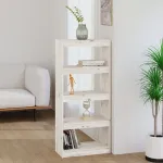 Bibliotecă/Separator cameră alb 60x30x135,5 cm lemn masiv pin GartenMobel Dekor