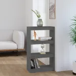 Bibliotecă/Separator cameră gri 60x30x103,5 cm, lemn masiv pin GartenMobel Dekor