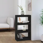 Bibliotecă/Separator cameră negru 60x30x103,5 cm lemn masiv pin GartenMobel Dekor