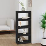 Bibliotecă/Separator cameră negru 60x30x135,5 cm lemn masiv pin GartenMobel Dekor