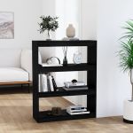 Bibliotecă/Separator cameră negru 80x30x103,5 cm lemn masiv pin GartenMobel Dekor