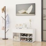 Banchetă pantofar, alb extralucios, 80x30x45 cm, PAL GartenMobel Dekor