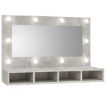 Dulap cu oglindă și LED, gri beton, 90x31,5x62 cm GartenMobel Dekor