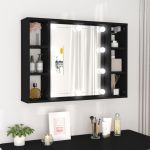Dulap cu oglindă și LED, negru, 76x15x55 cm GartenMobel Dekor