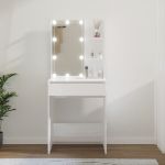 Masă de toaletă cu LED, alb extralucios, 60x40x140 cm GartenMobel Dekor