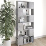 Bibliotecă/Separator cameră, gri beton, 80x24x186 cm, PAL   GartenMobel Dekor