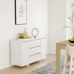 Servantă cu 3 sertare, alb extralucios, 120x41x75 cm, PAL GartenMobel Dekor