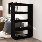 Bibliotecă/Separator cameră, negru 80x35x135 cm, lemn masiv pin GartenMobel Dekor