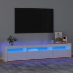 Comodă TV cu lumini LED, alb extralucios, 195x35x40 cm GartenMobel Dekor