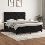 Pat box spring cu saltea, negru, 180x200 cm, catifea GartenMobel Dekor