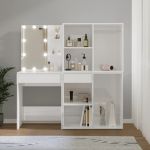 Masă toaletă cu LED/2 dulapuri, alb extralucios, lemn prelucrat GartenMobel Dekor