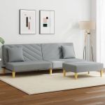 Canapea extensibilă cu pernuță și taburet 2 locuri gri textil GartenMobel Dekor