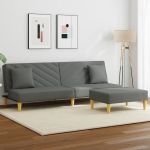 Canapea extensibilă 2 locuri/perne/taburet, gri închis, textil GartenMobel Dekor