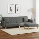 Canapea extensibilă 2 locuri/perne/taburet, gri închis, textil GartenMobel Dekor