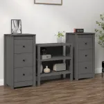 Servante, 2 buc., gri, 40x35x80 cm, lemn masiv de pin GartenMobel Dekor