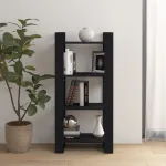 Bibliotecă/Separator cameră,negru, 60x35x125 cm, lemn masiv pin GartenMobel Dekor
