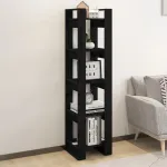 Bibliotecă/Separator cameră negru 41x35x160 cm lemn masiv pin GartenMobel Dekor
