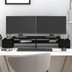 Suport pentru monitor, negru, 100x27,5x15 cm, lemn masiv de pin GartenMobel Dekor