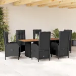 Set mobilier de grădină cu perne, 7 piese, negru, poliratan GartenMobel Dekor