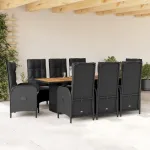 Set mobilier de grădină cu perne, 9 piese, negru, poliratan GartenMobel Dekor