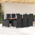 Set mobilier de grădină cu perne, 9 piese, negru, poliratan GartenMobel Dekor