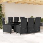 Set mobilier de grădină cu perne, 9 piese, negru, poliratan GartenMobel Dekor