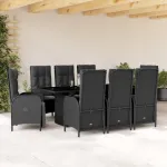 Set mobilier de grădină cu perne, 9 piese, negru, poliratan GartenMobel Dekor