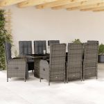 Set mobilier grădină cu perne, 9 piese, gri, poliratan GartenMobel Dekor
